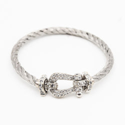 Bracelet FRED "Force 10" GM en or blanc, acier et diamants - Castafiore