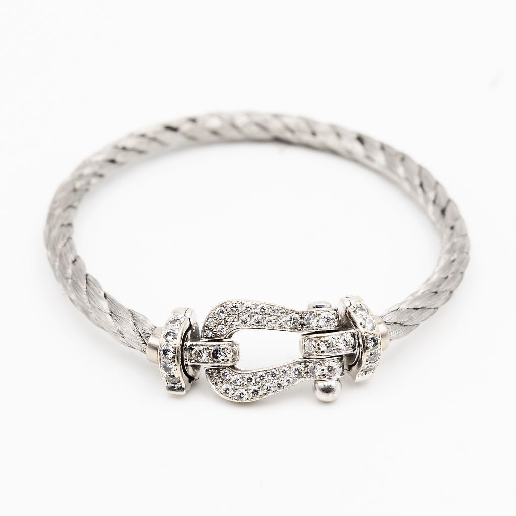 Bracelet FRED "Force 10" GM en or blanc, acier et diamants - Castafiore
