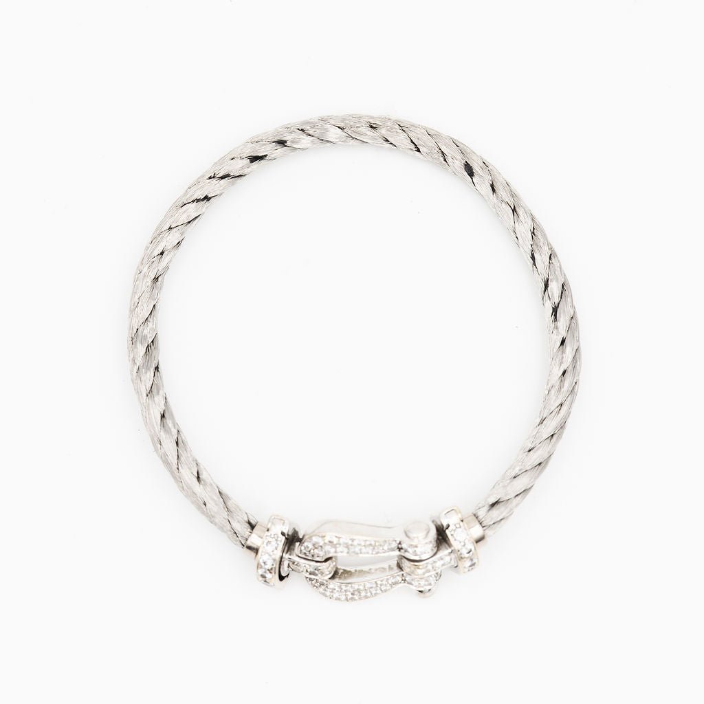 Bracelet FRED "Force 10" GM en or blanc, acier et diamants - Castafiore