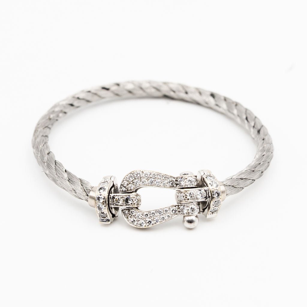 Bracelet FRED "Force 10" GM en or blanc, acier et diamants - Castafiore