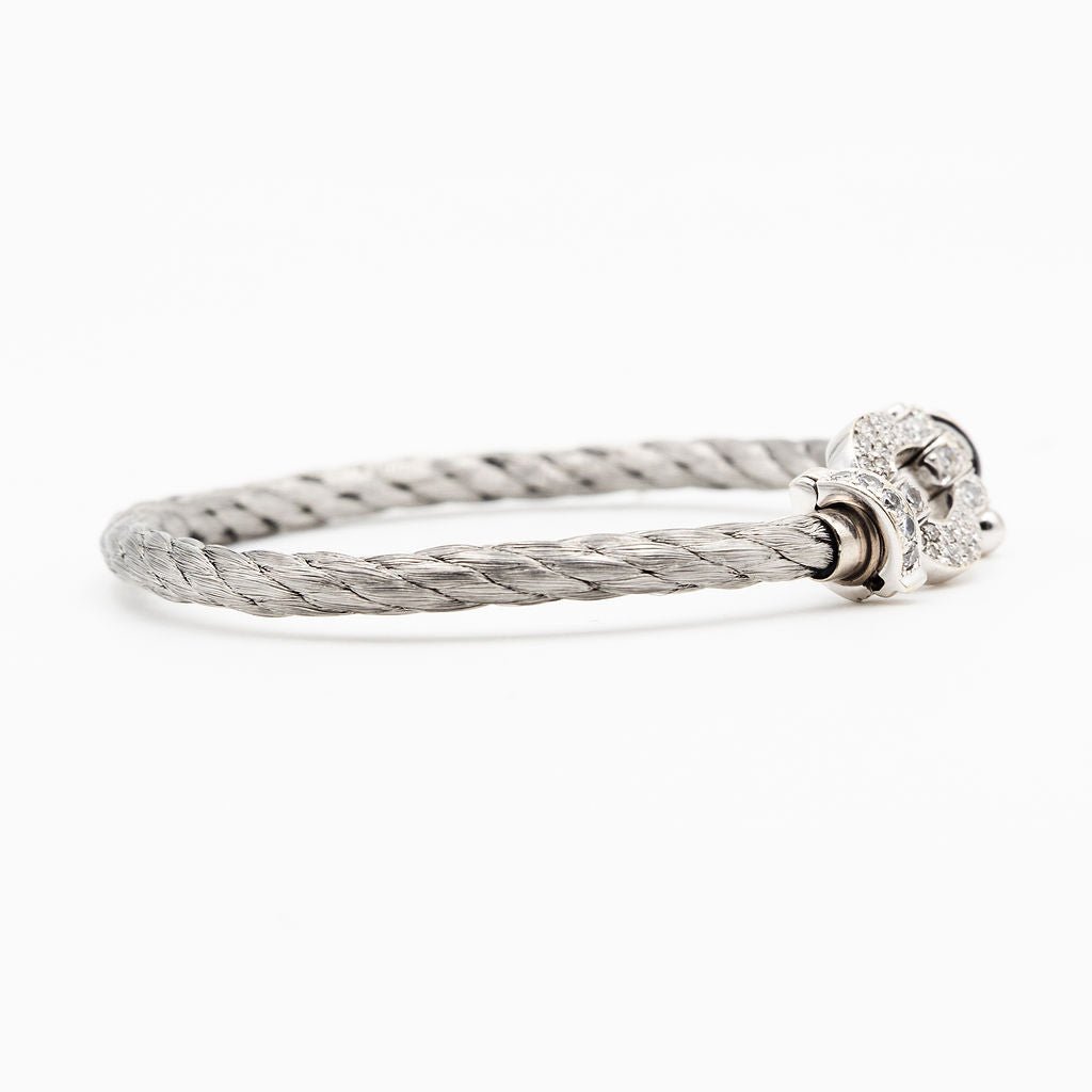 Bracelet FRED "Force 10" GM en or blanc, acier et diamants - Castafiore