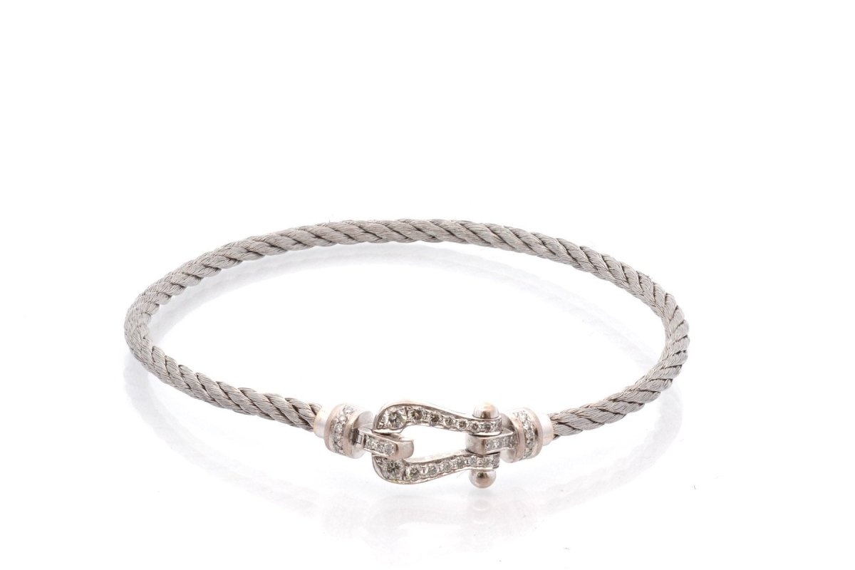 Bracelet FRED "Force 10" MM en or blanc, acier et diamants - Castafiore