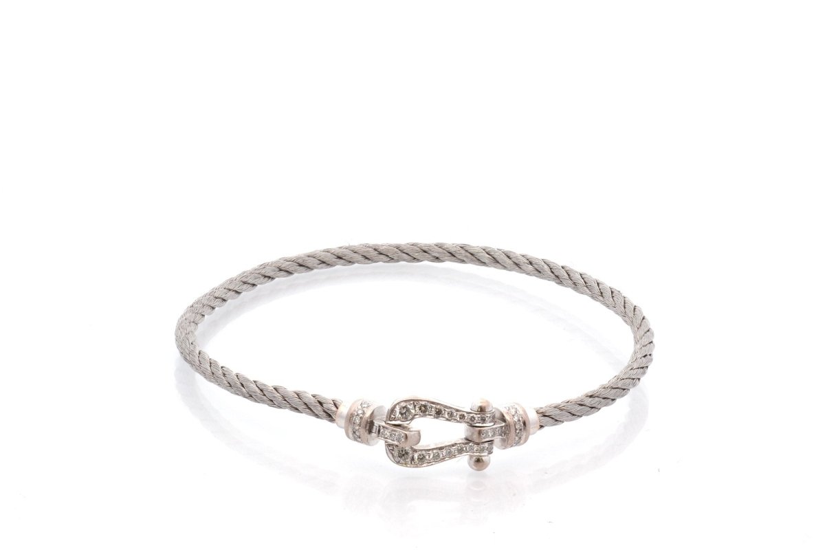 Bracelet FRED "Force 10" MM en or blanc, acier et diamants - Castafiore