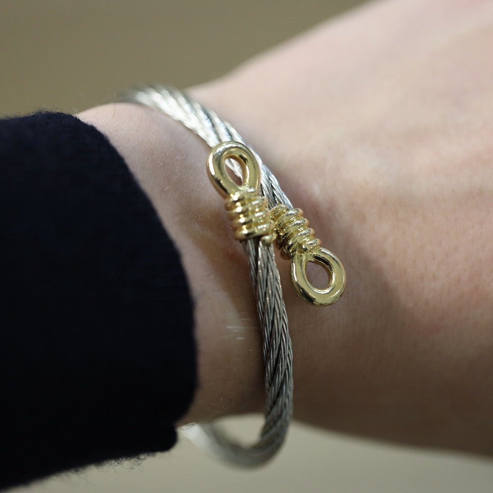 Bracelet Fred Homme Vintage Force 10 en Or jaune 18k et Acier vers 1980, Grande taille. - Castafiore