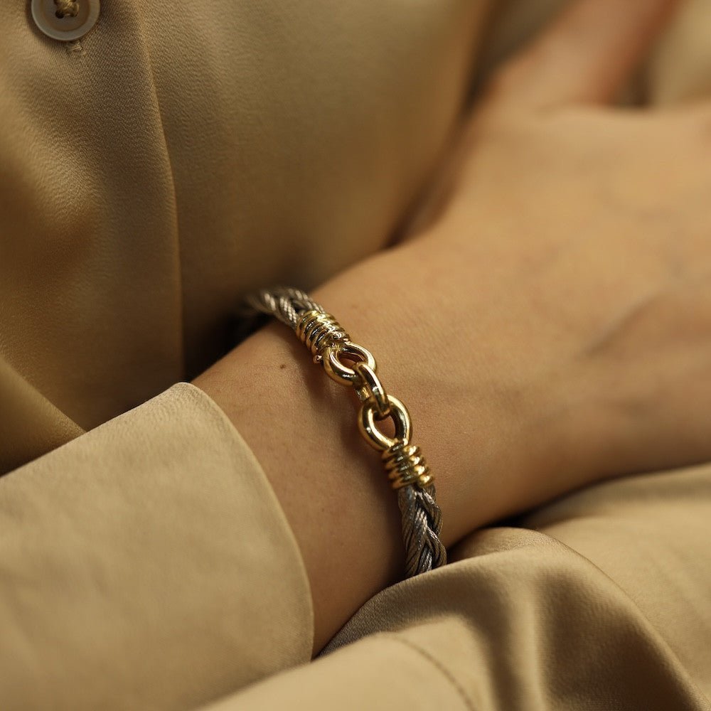 Bracelet Fred Vintage Force 10 en Or jaune 18k et Acier vers 1980, 17 cm. - Castafiore