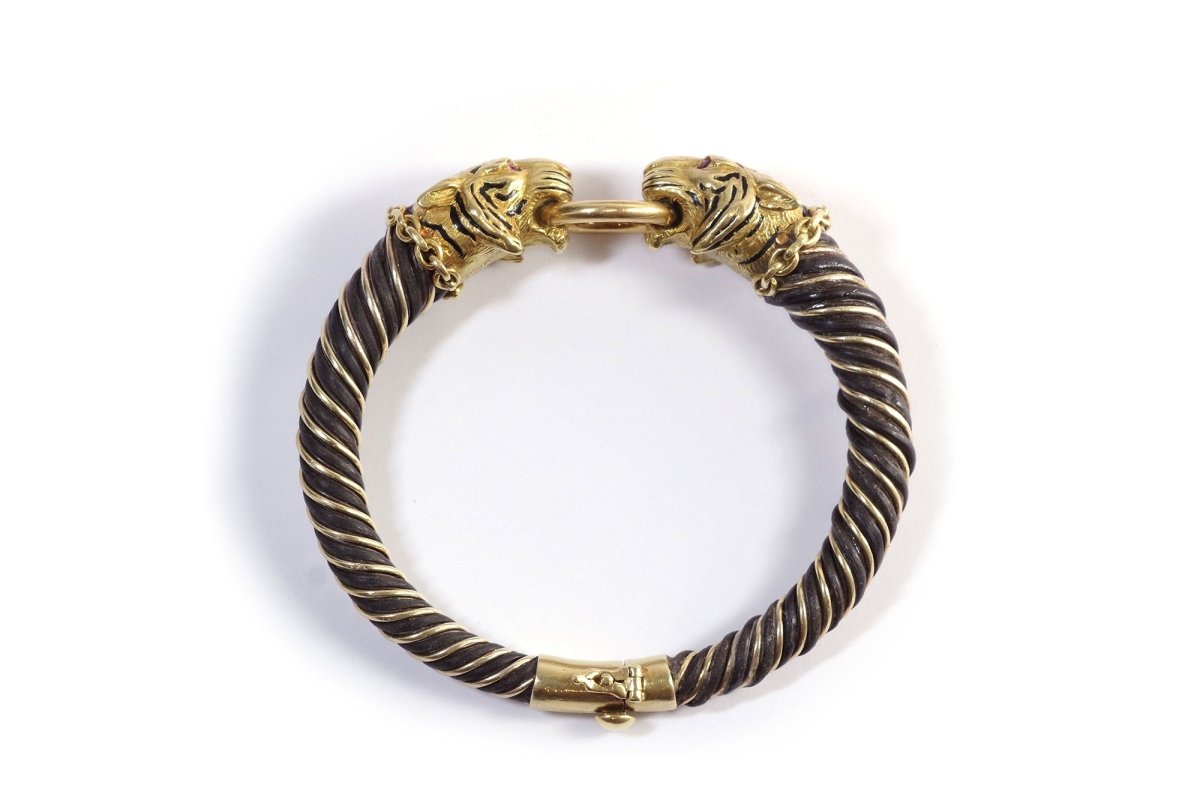 Bracelet Gay Freres tigres en or et argent - Castafiore