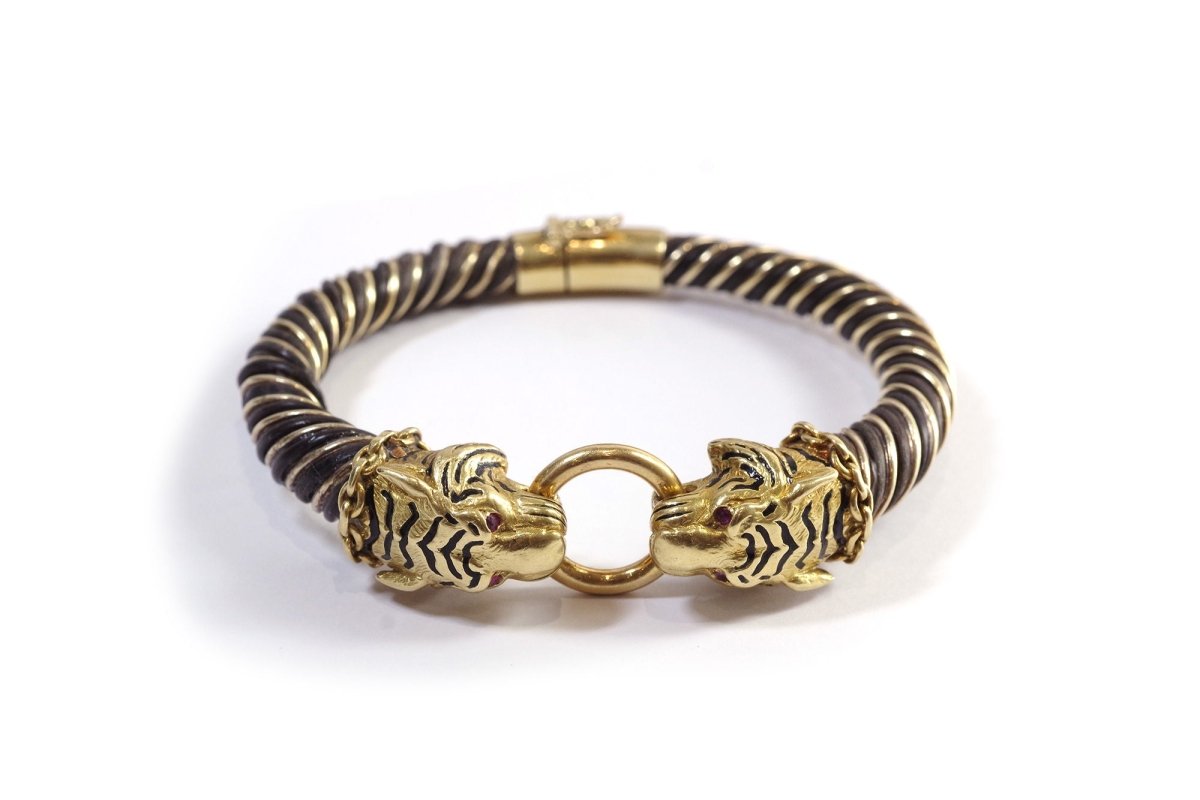 Bracelet Gay Freres tigres en or et argent - Castafiore
