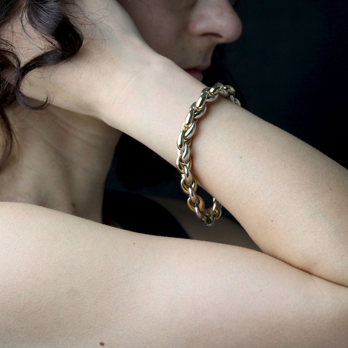 Bracelet GOURMETTE Deux ors en or jaune et or blanc - Castafiore