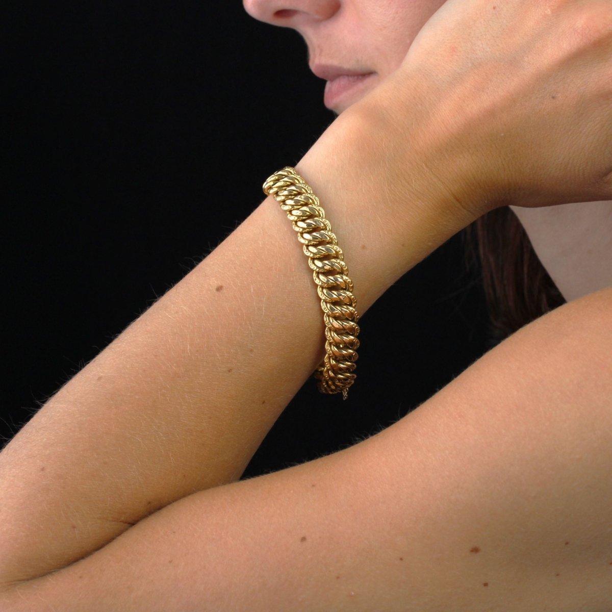 Bracelet Gourmette maille américaine en or jaune - Castafiore