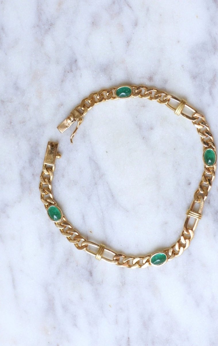 Bracelet gourmette or jaune et émeraudes - Castafiore