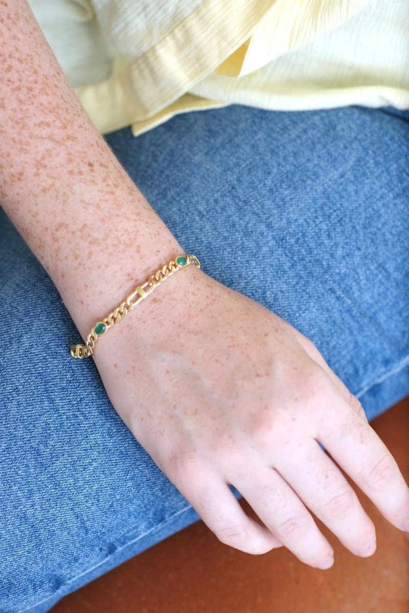 Bracelet gourmette or jaune et émeraudes - Castafiore