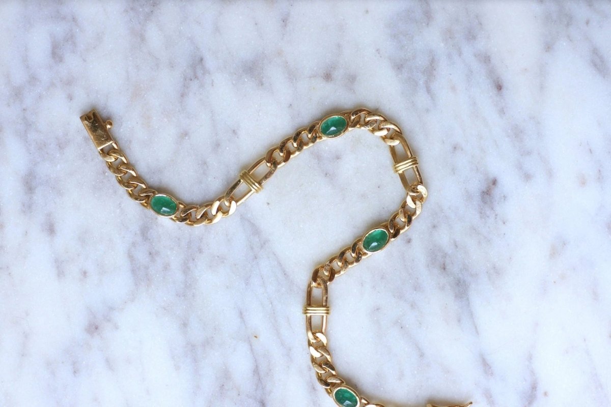 Bracelet gourmette or jaune et émeraudes - Castafiore