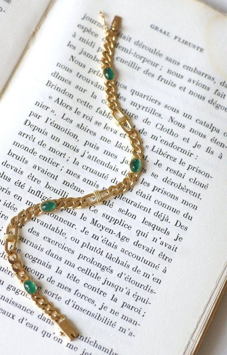 Bracelet gourmette or jaune et émeraudes - Castafiore