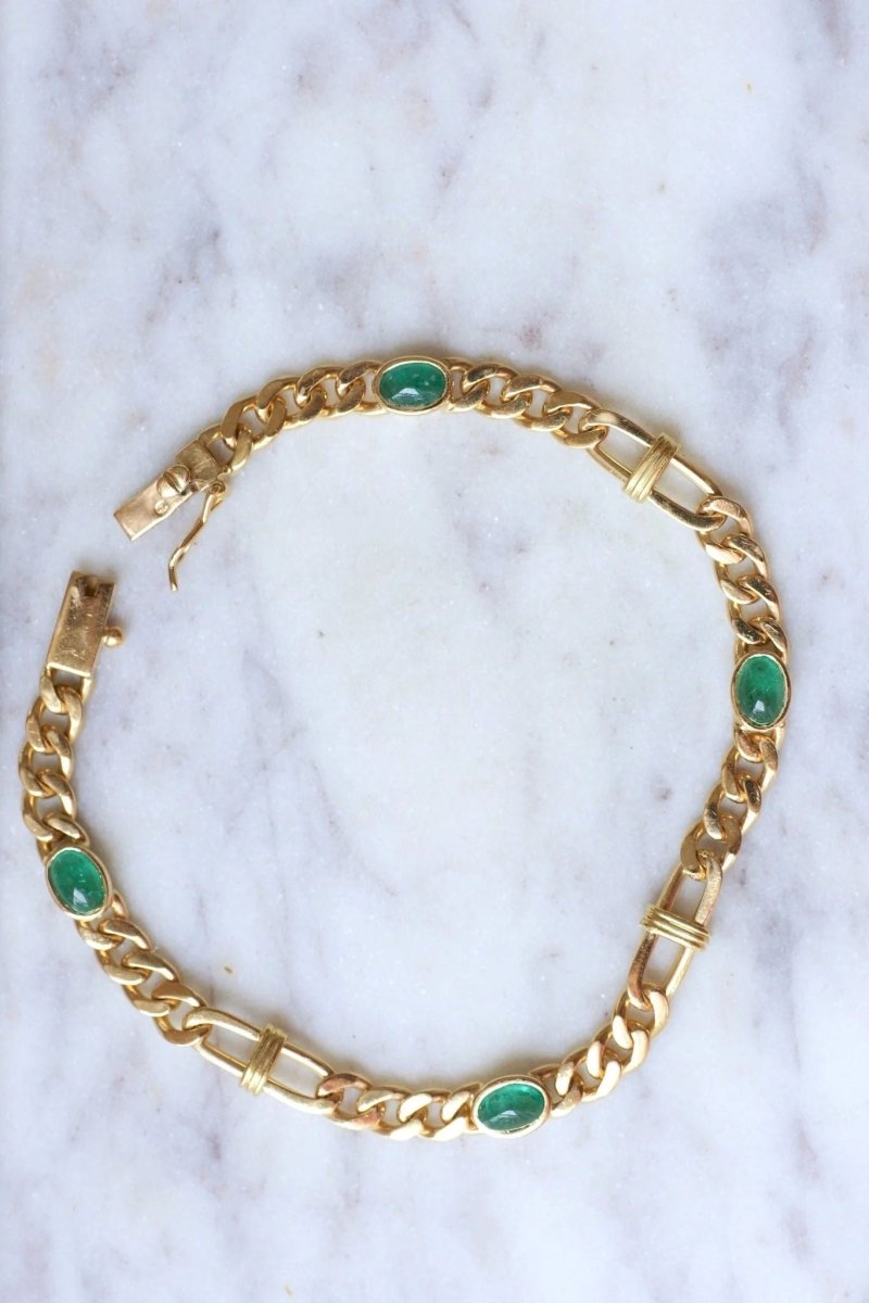 Bracelet gourmette or jaune et émeraudes - Castafiore