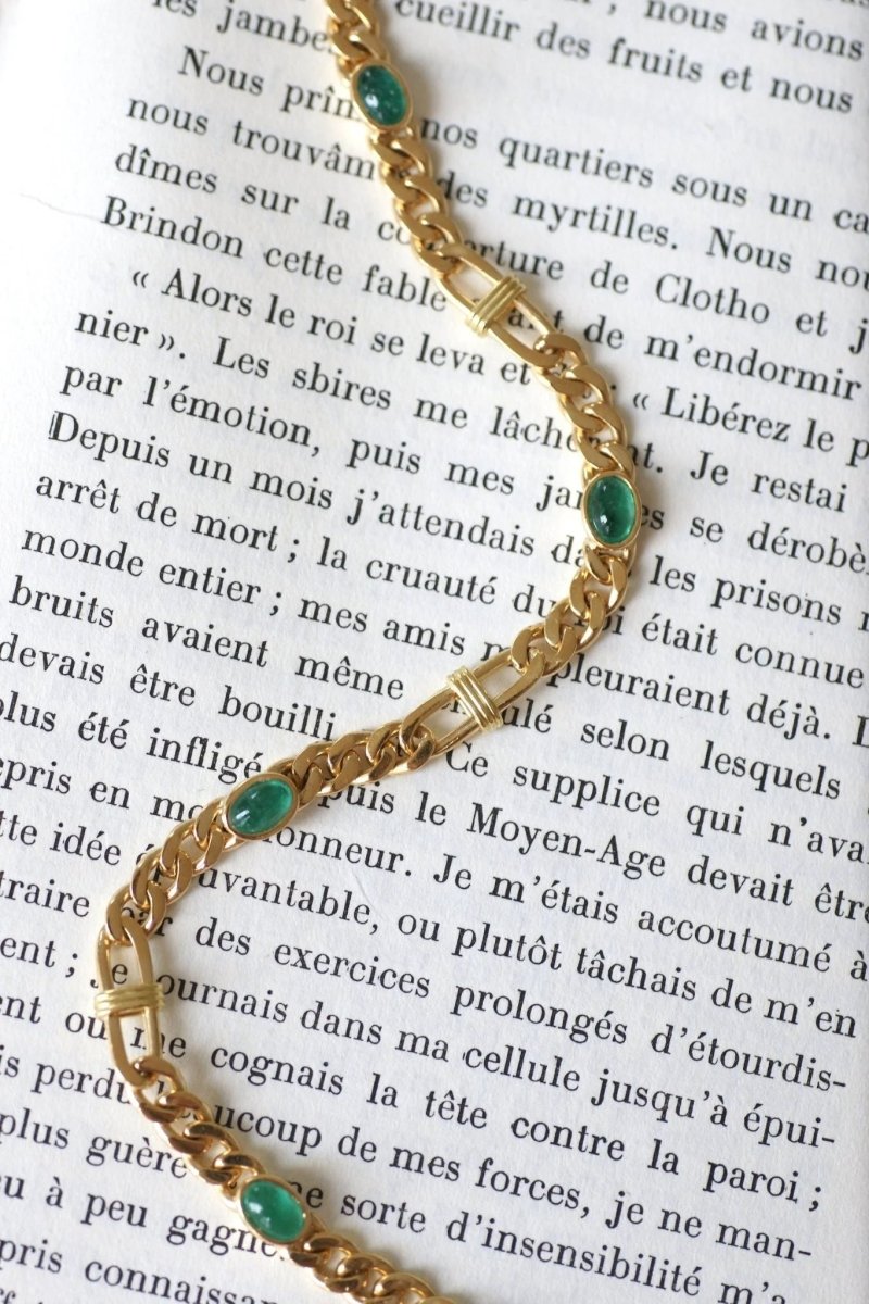 Bracelet gourmette or jaune et émeraudes - Castafiore