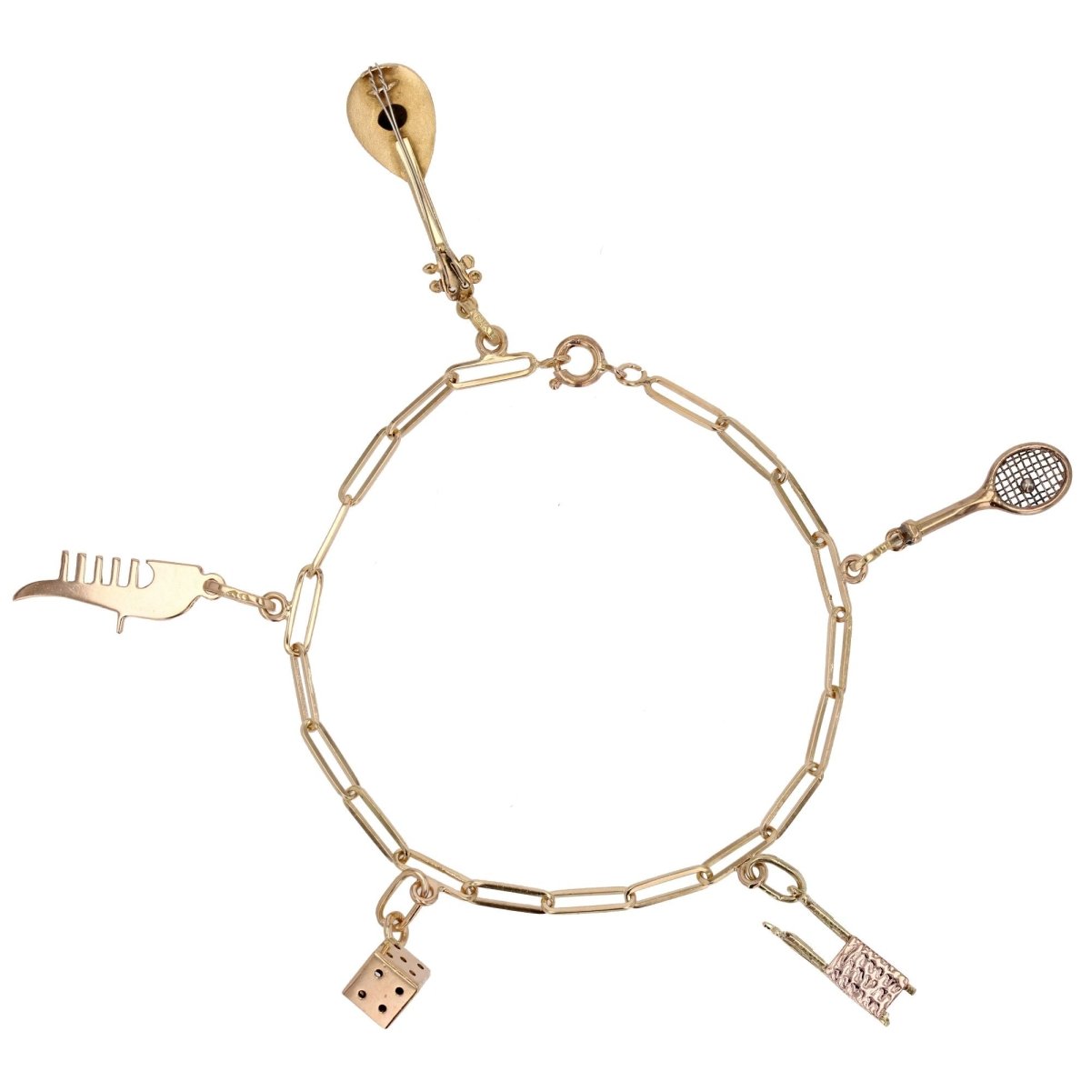 Bracelet gourmette or jaune et ses breloques - Castafiore