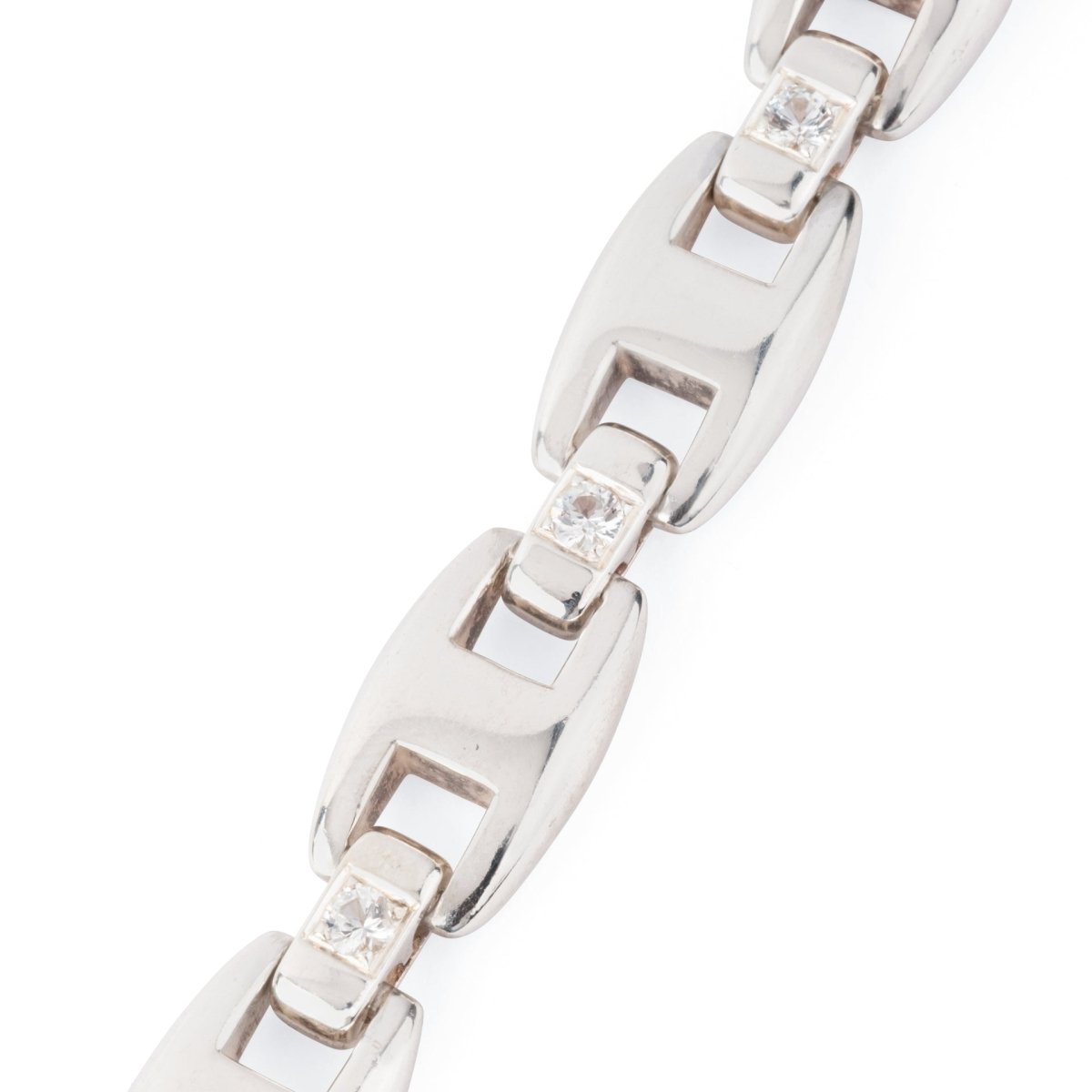Bracelet HERMÈS Cassiopé maillons en argent saphirs blancs - Castafiore