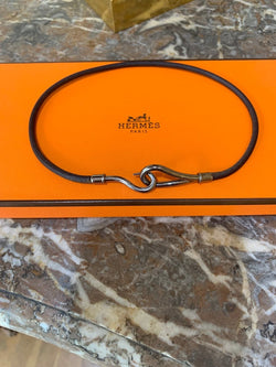 Bracelet Hermès Jumbo Double Métal Argenté Cuir - Castafiore