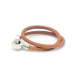 Bracelet Hermès Lancelot Double Métal Argenté Cuir - Castafiore