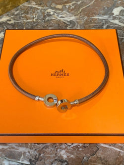 Bracelet Hermès Lancelot Double Métal Argenté Cuir - Castafiore
