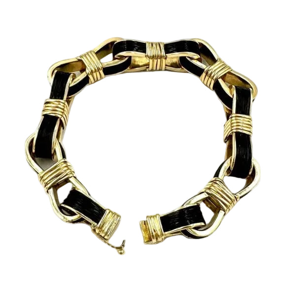 Bracelet HERMÈS Lenfant en or jaune et crin de cheval - Castafiore