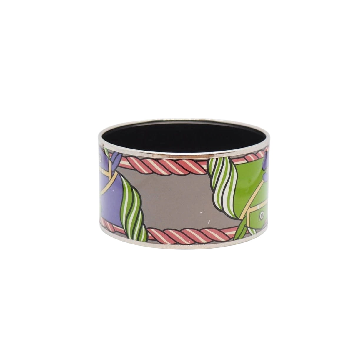 Bracelet Hermès manchette en métal argenté émaillé - Castafiore
