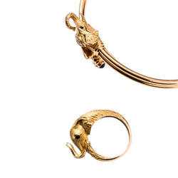 Bracelet JEAN ET PIERRE BELLIN Éléphant double jonc ouvert en or jaune, saphir, onyx et diamants - Castafiore