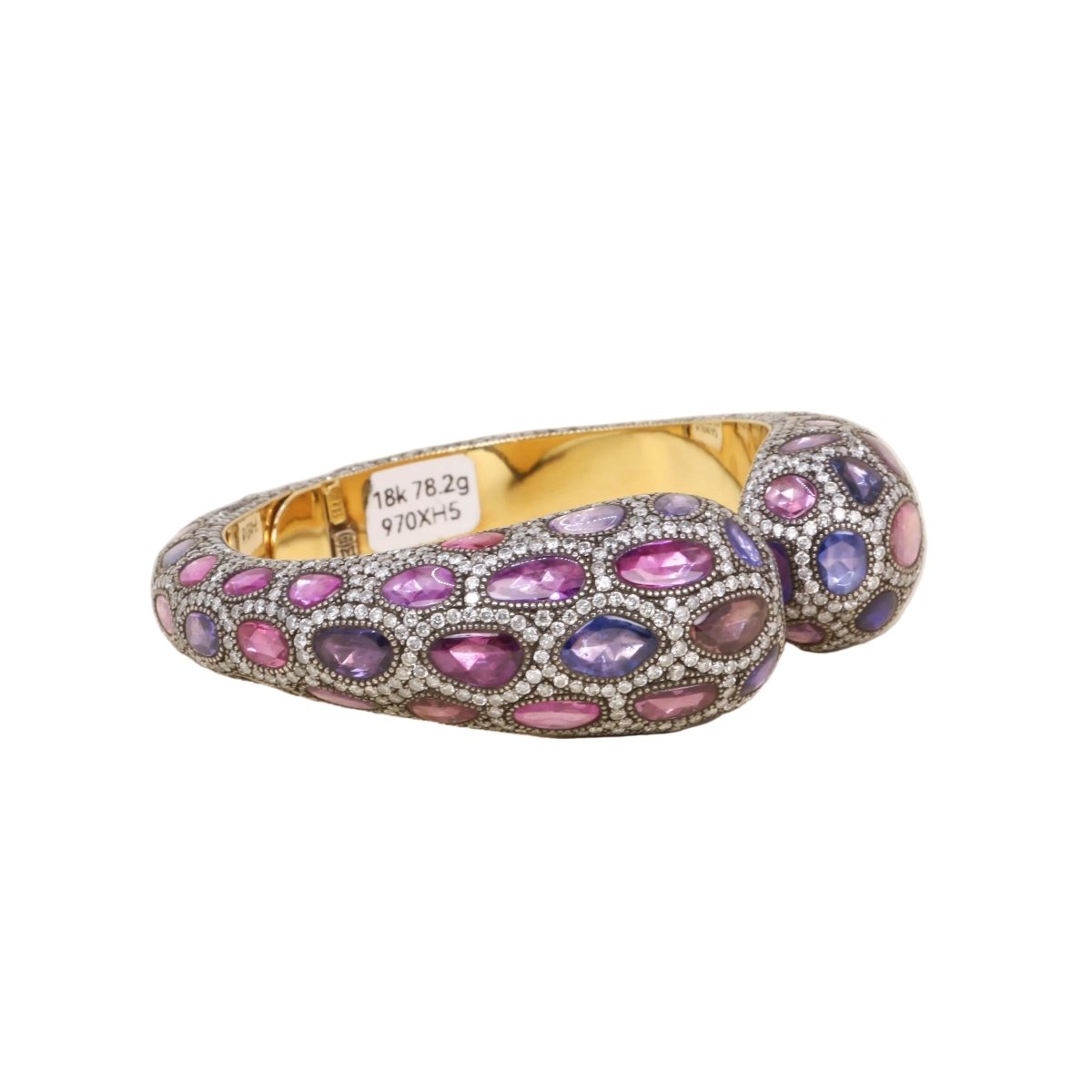 Bracelet Jonc ANDRÉ MARCHA en or jaune, argent, saphirs et diamants - Castafiore