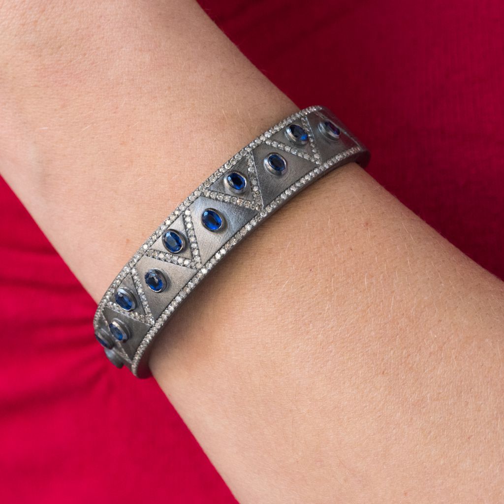 Bracelet JONC argent diamants et cyanites en argent - Castafiore