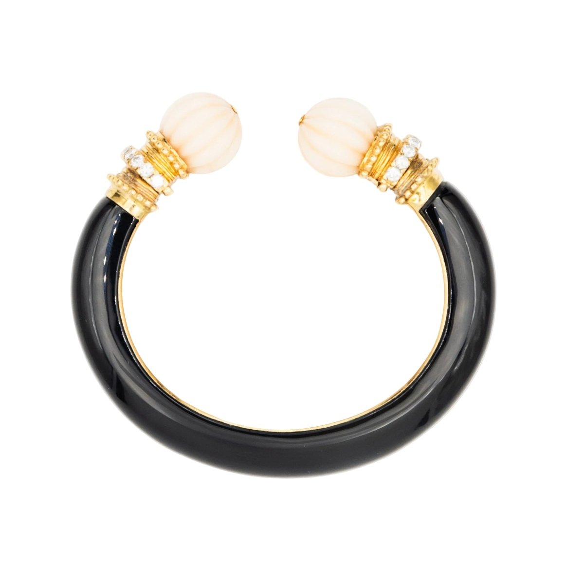 Bracelet Jonc BOUCHERON en or jaune, corail, onyx et diamants - Castafiore