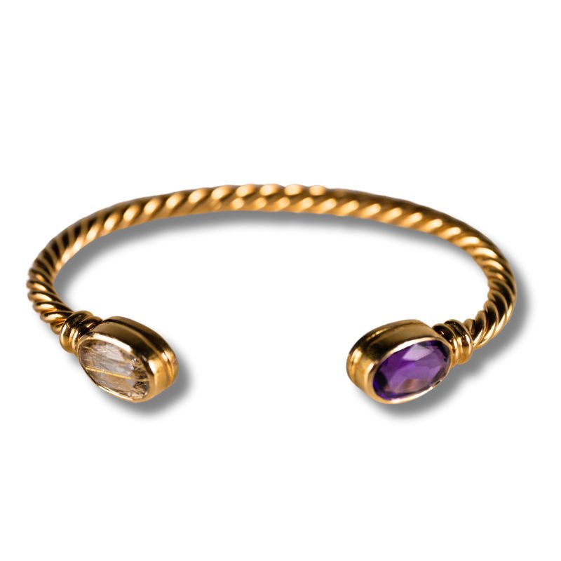 Bracelet Jonc BULGARI en or jaune, améthyste et quartz de rutile - Castafiore