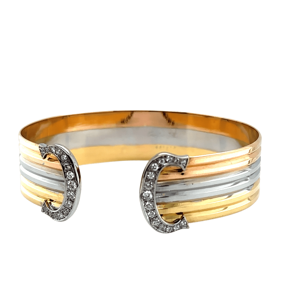 Bracelet Jonc CARTIER "Double C" en or jaune, or blanc, or rose et diamants - Castafiore