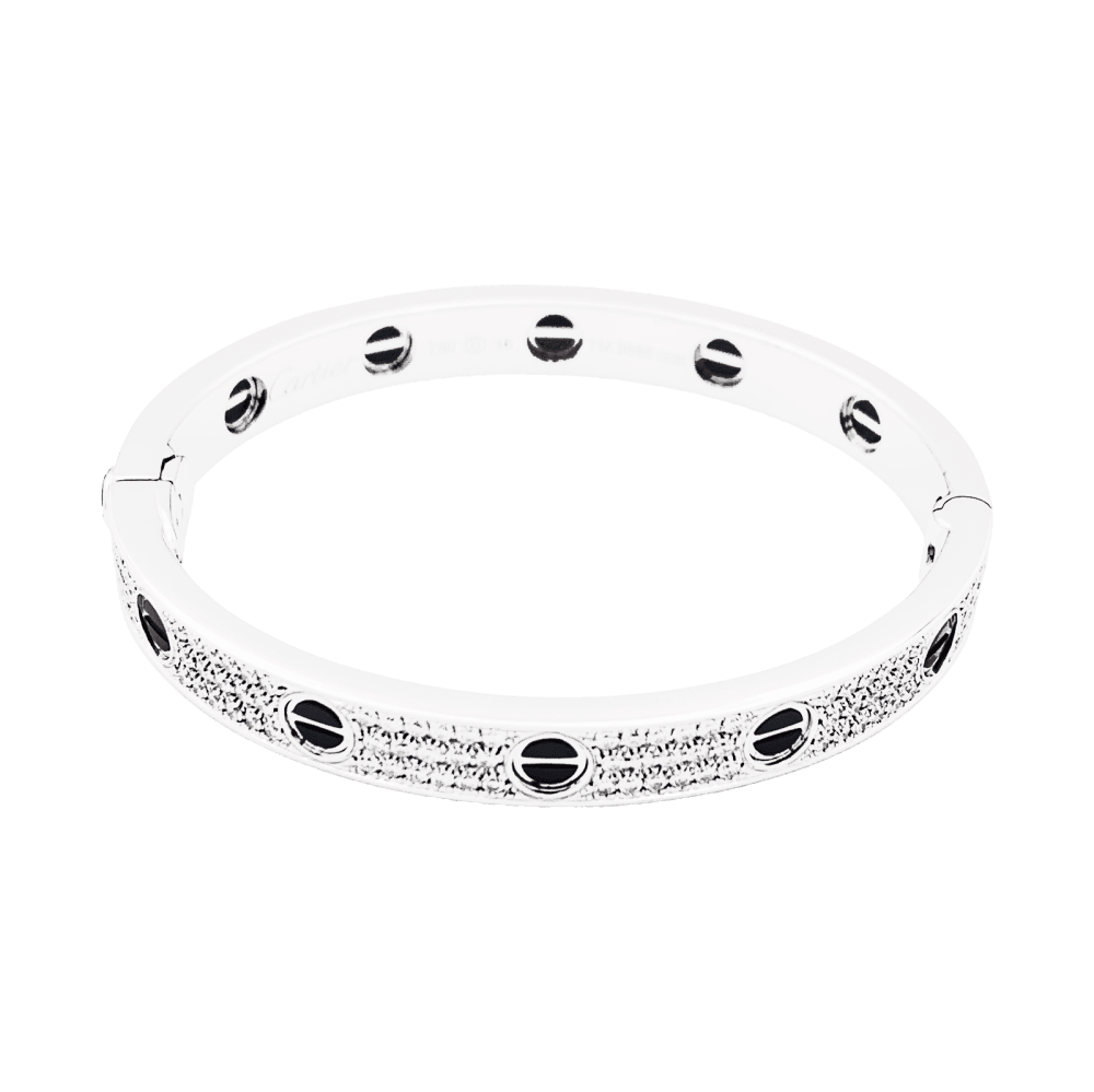 Bracelet Jonc CARTIER "Love" en or blanc, céramique et diamants - Castafiore