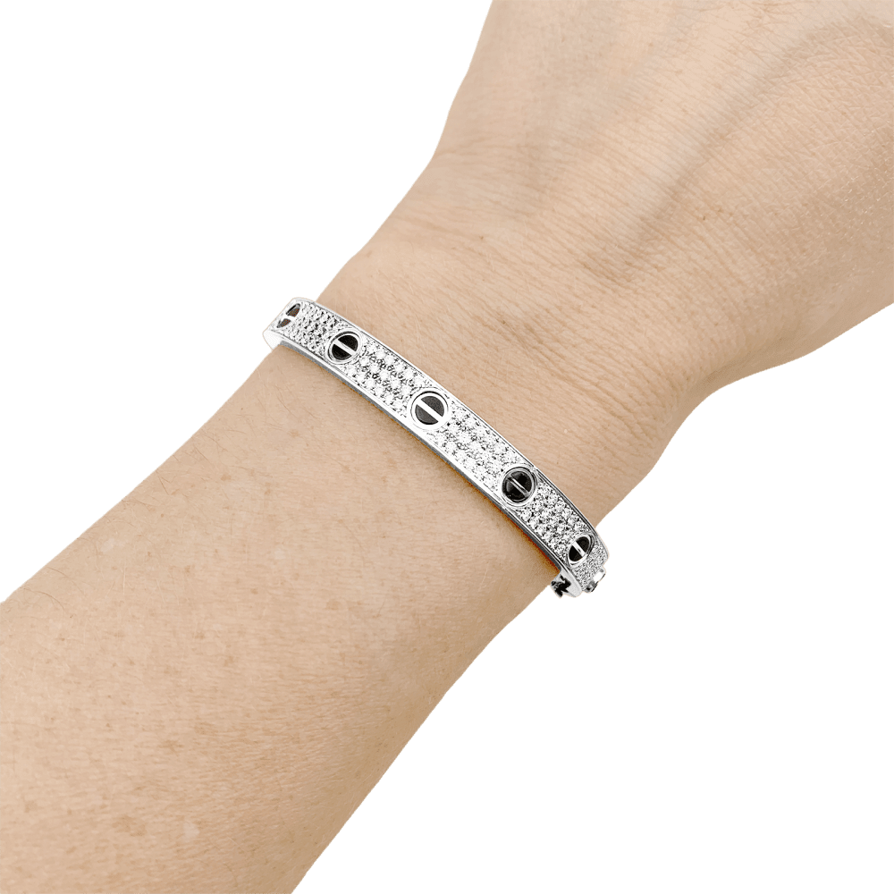 Bracelet Jonc CARTIER "Love" en or blanc, céramique et diamants - Castafiore
