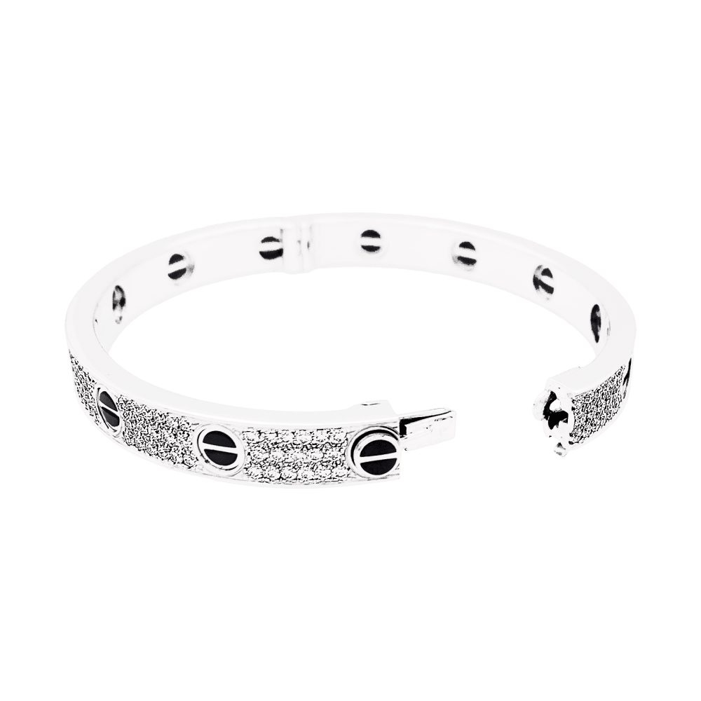 Bracelet Jonc CARTIER "Love" en or blanc, céramique et diamants - Castafiore