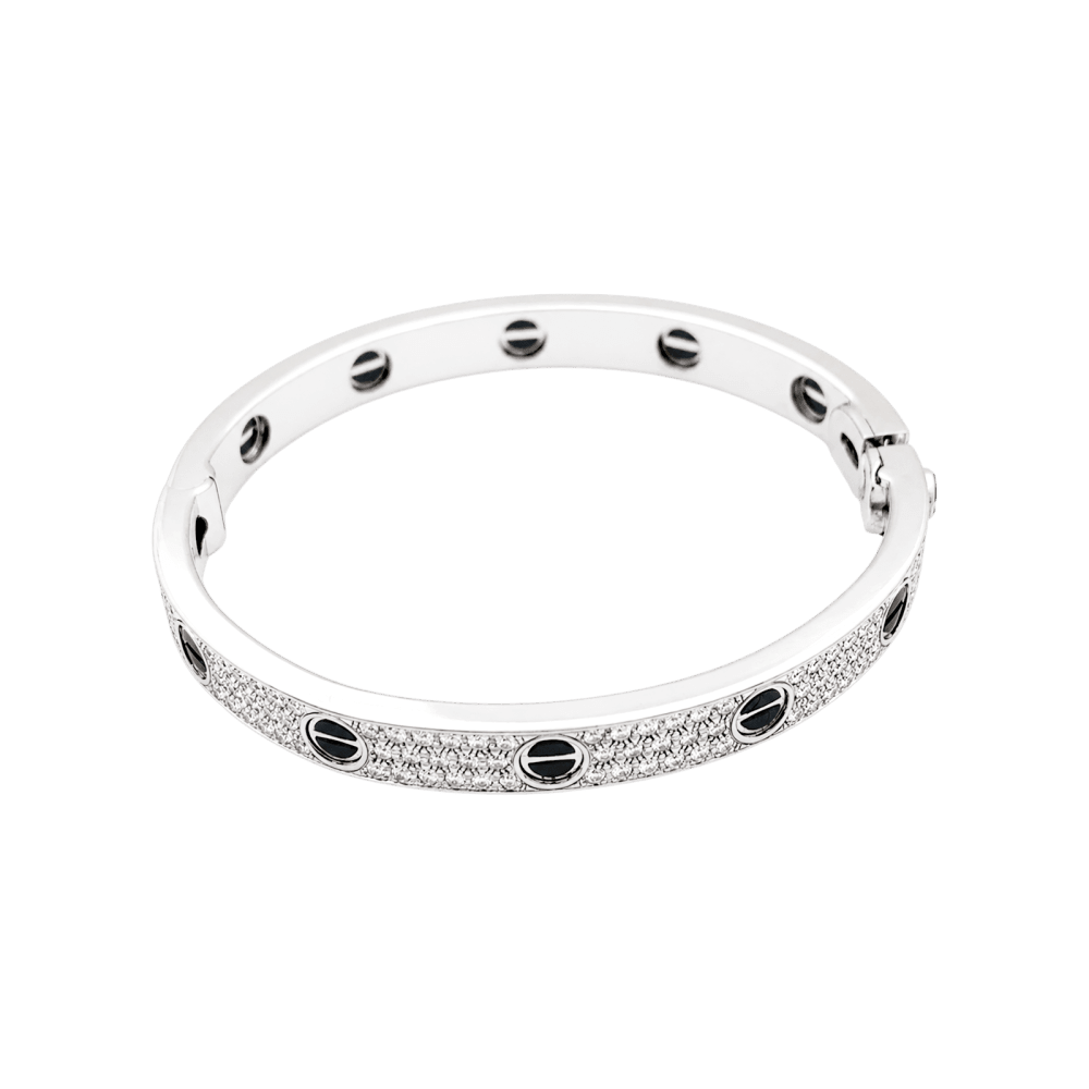 Bracelet Jonc CARTIER "Love" en or blanc, céramique et diamants - Castafiore