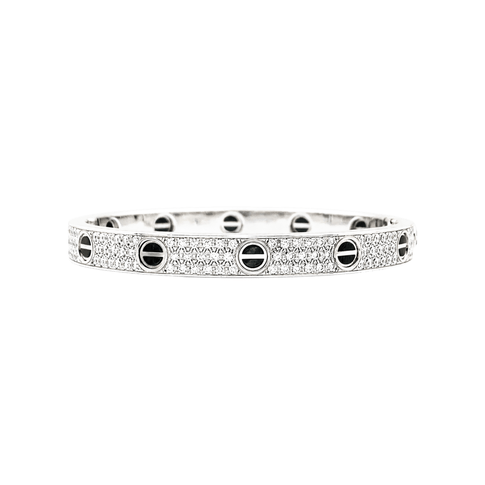 Bracelet Jonc CARTIER "Love" en or blanc, céramique et diamants - Castafiore