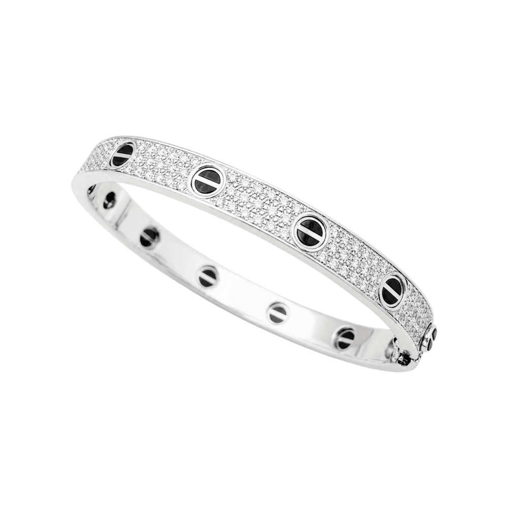 Bracelet Jonc CARTIER "Love" en or blanc, céramique et diamants - Castafiore