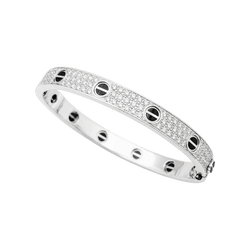 Bracelet Jonc CARTIER "Love" en or blanc, céramique et diamants - Castafiore