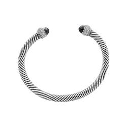 Bracelet Jonc DAVID YURMAN "Cable Classic" en argent, hématites et diamants - Castafiore
