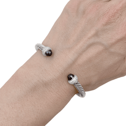 Bracelet Jonc DAVID YURMAN "Cable Classic" en argent, hématites et diamants - Castafiore