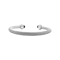 Bracelet Jonc DAVID YURMAN "Cable Classic" en argent, hématites et diamants - Castafiore