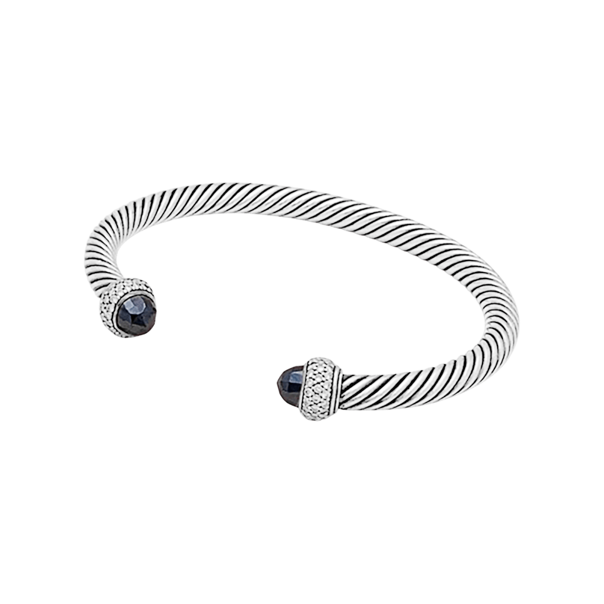 Bracelet Jonc DAVID YURMAN "Cable Classic" en argent, hématites et diamants - Castafiore