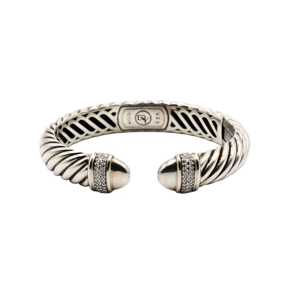 Bracelet jonc DAVID YURMAN "Narrow Waverly" en argent et diamants - Castafiore
