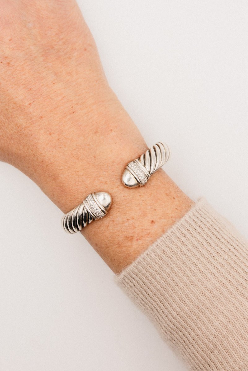 Bracelet Jonc DAVID YURMAN "Narrow Waverly" en argent et diamants - Castafiore