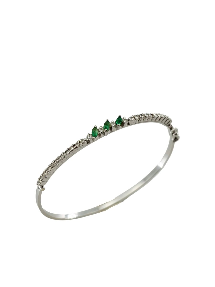 Bracelet Jonc en or blanc, émeraudes et diamants - Castafiore