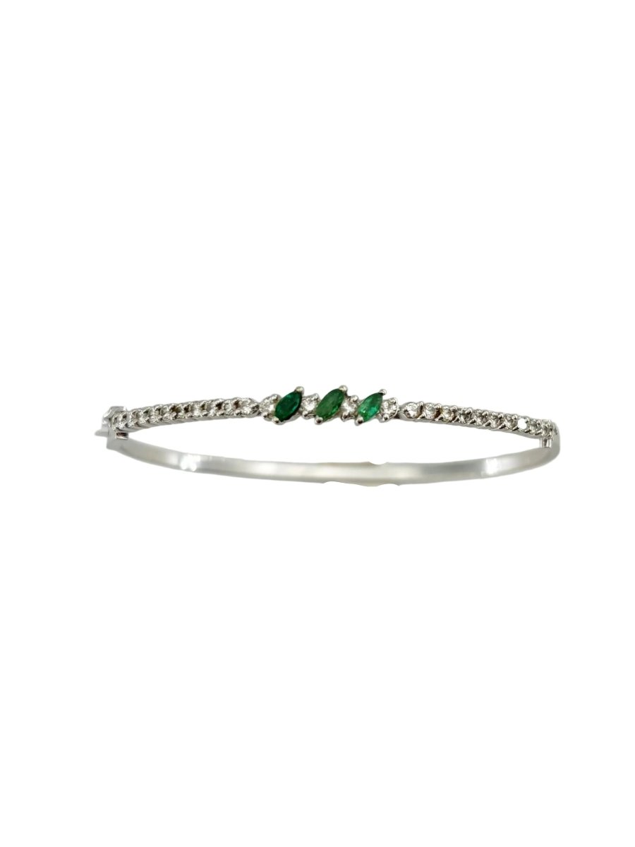 Bracelet Jonc en or blanc, émeraudes et diamants - Castafiore