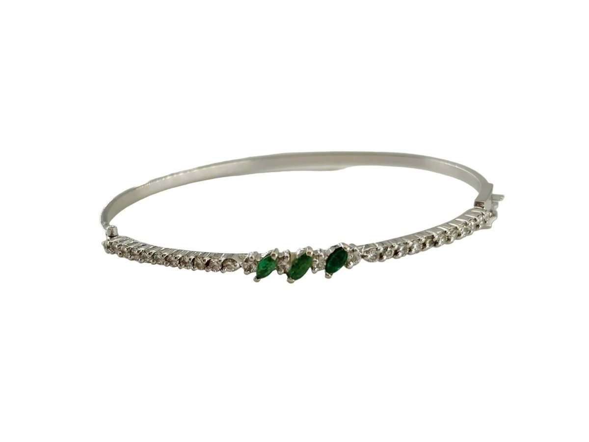 Bracelet Jonc en or blanc, émeraudes et diamants - Castafiore