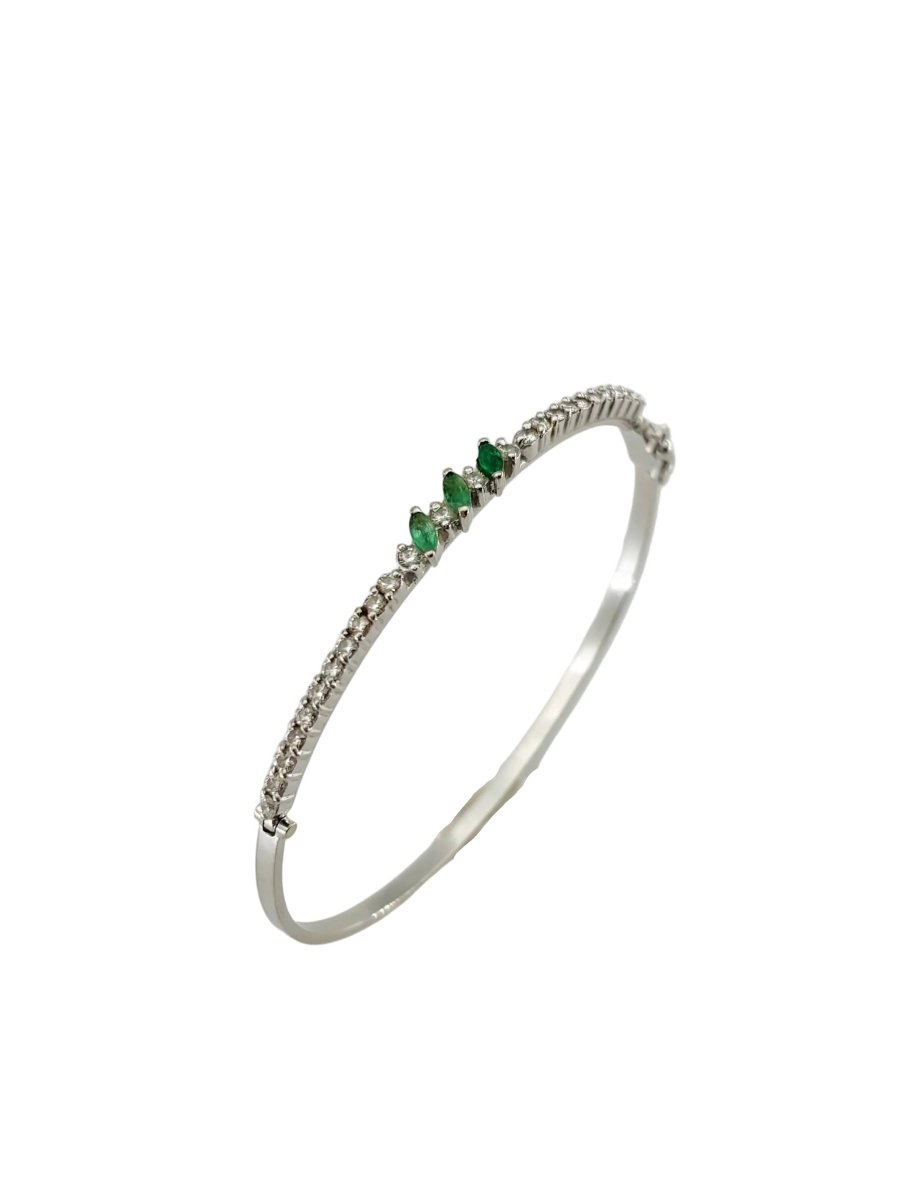 Bracelet Jonc en or blanc, émeraudes et diamants - Castafiore