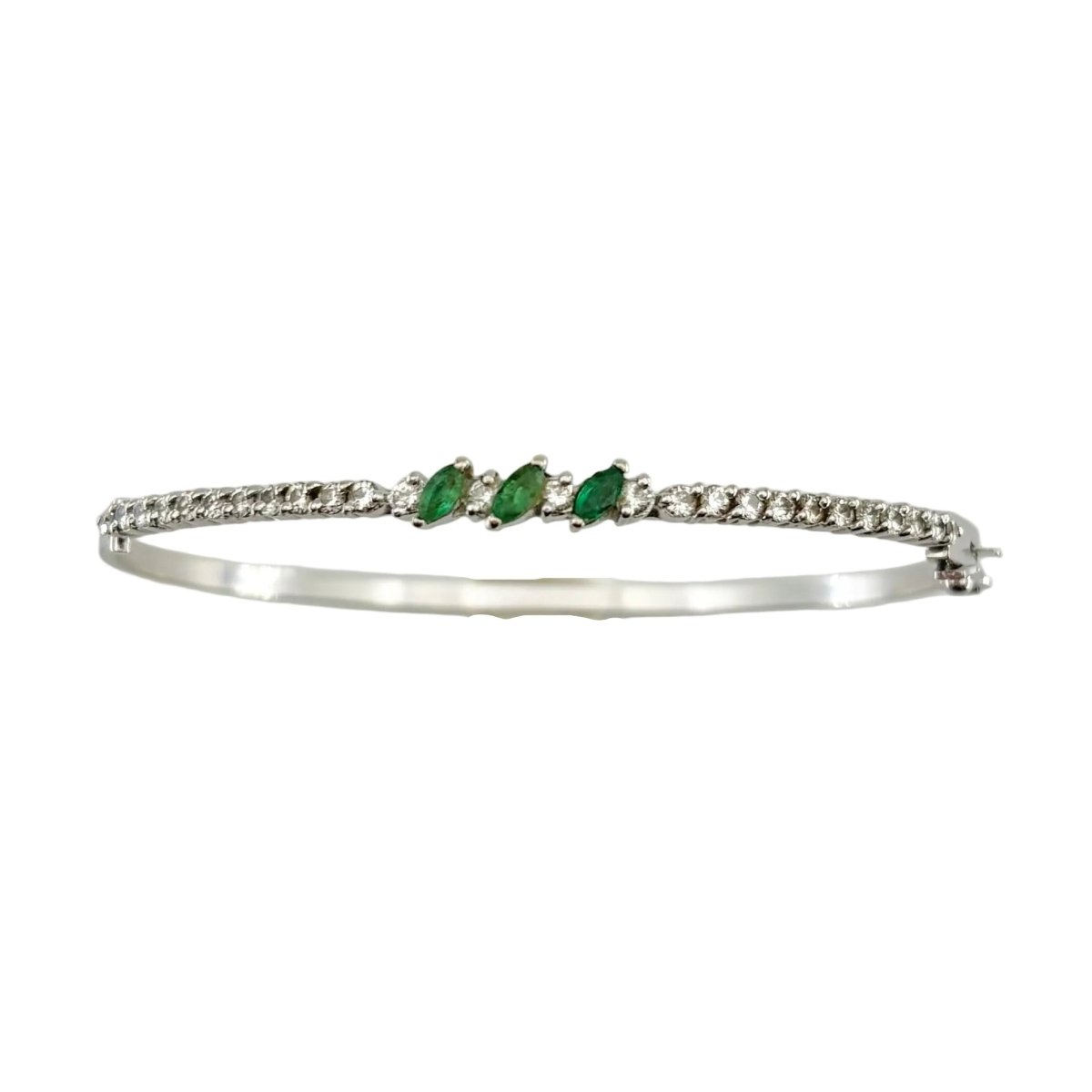 Bracelet Jonc en or blanc, émeraudes et diamants - Castafiore